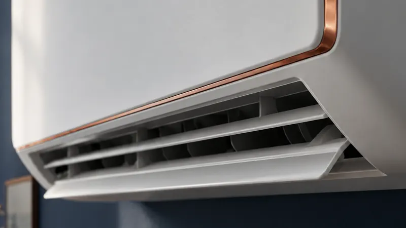 Volets d'air d'une unité intérieure murale de thermopompe, en gros plan